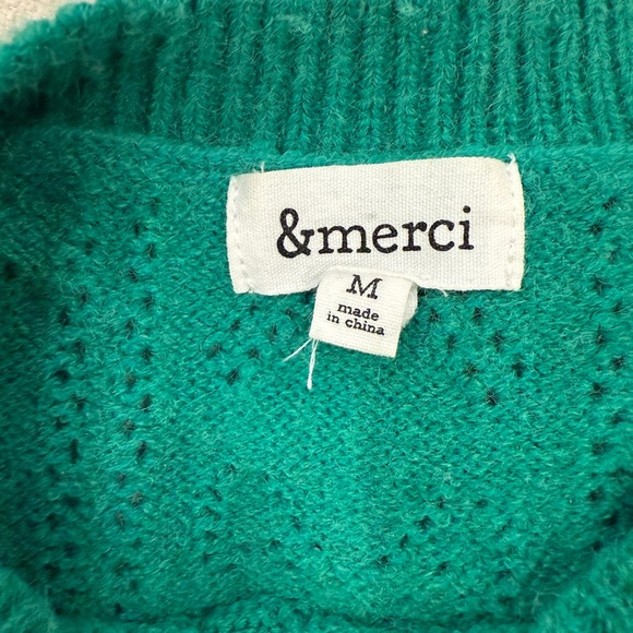 Green Pointelle Sweater with Ruffle Detail - Picture 3 of 4